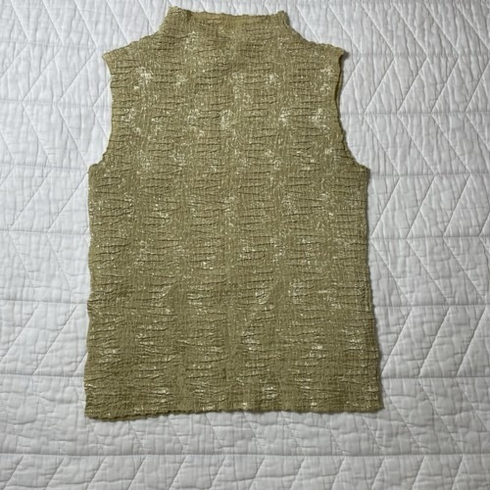 Rafael Women's Gold Textured Ruffle Mock Neck Sleeveless Tank Top Size M